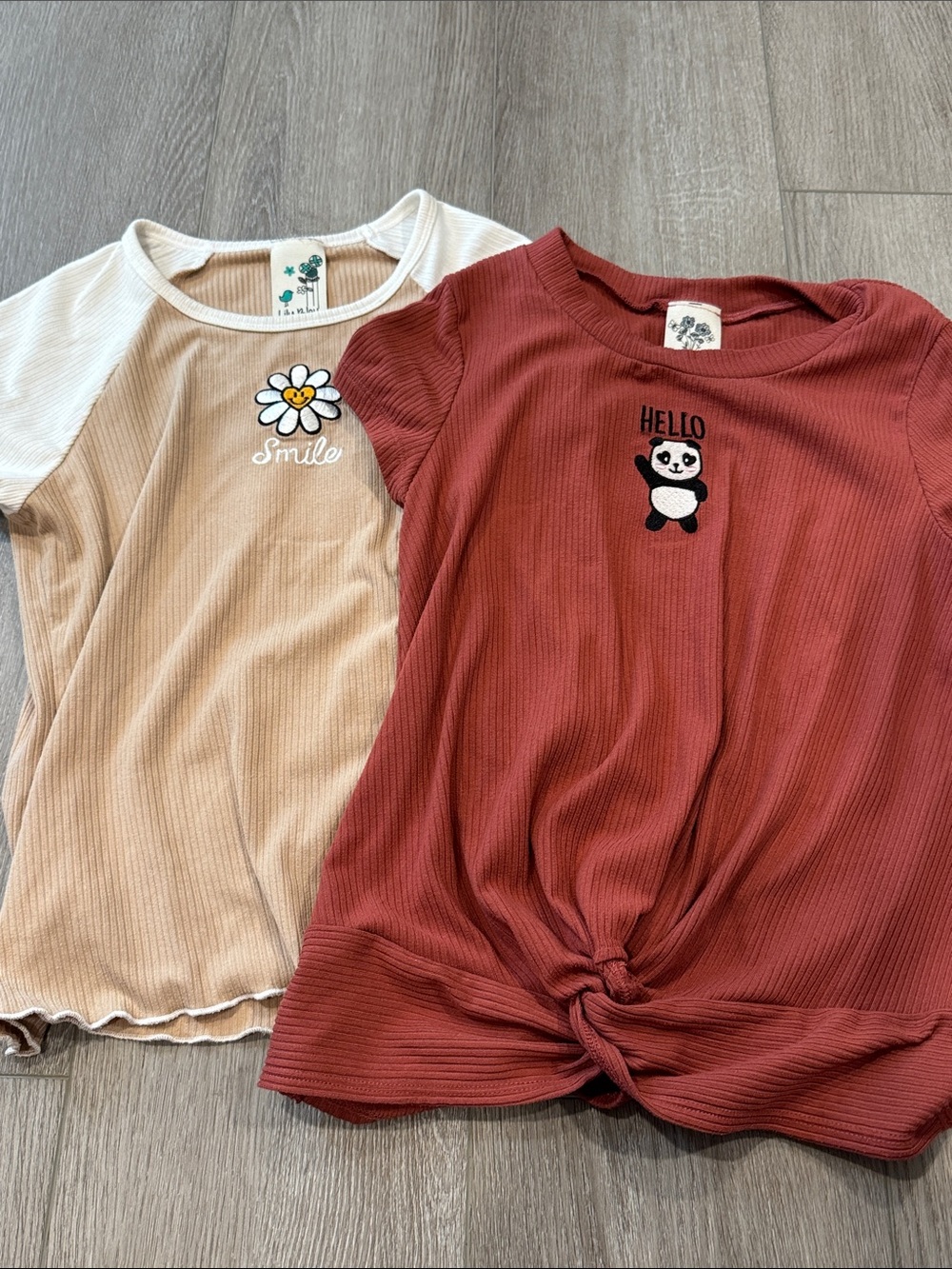 Lily Bleu Rust Knot-Front Tee with Panda Embroidery